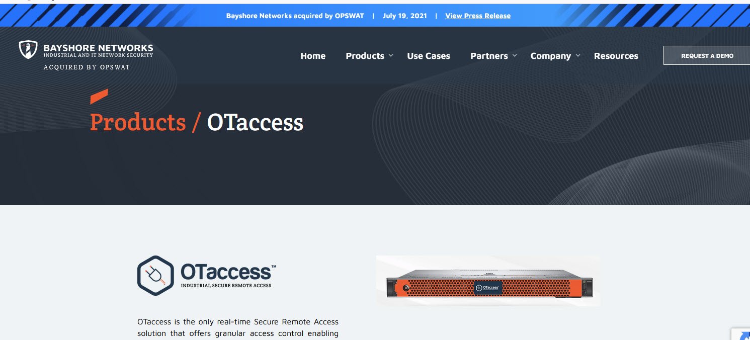 Bayshore Networks OTaccess OT Secure Remote Access topattop